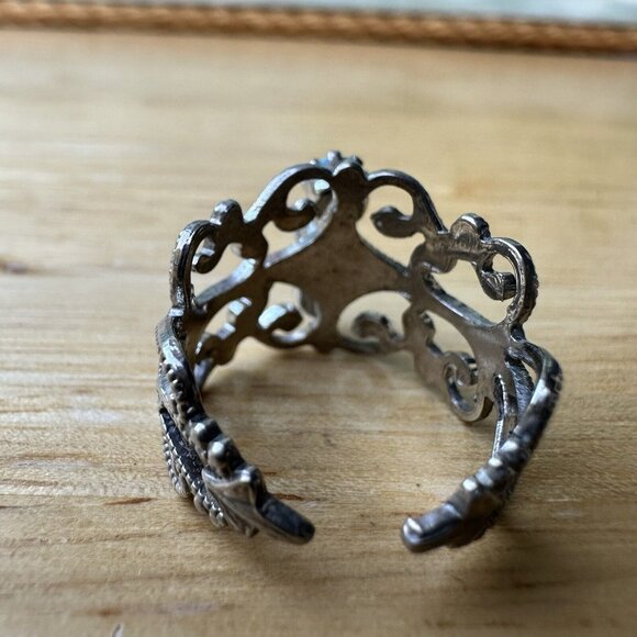 VTG Faux Turquoise Ring Silver Tone Ornate Adjustable Chunky Southwest 7.5 Adj - Picture 6 of 6